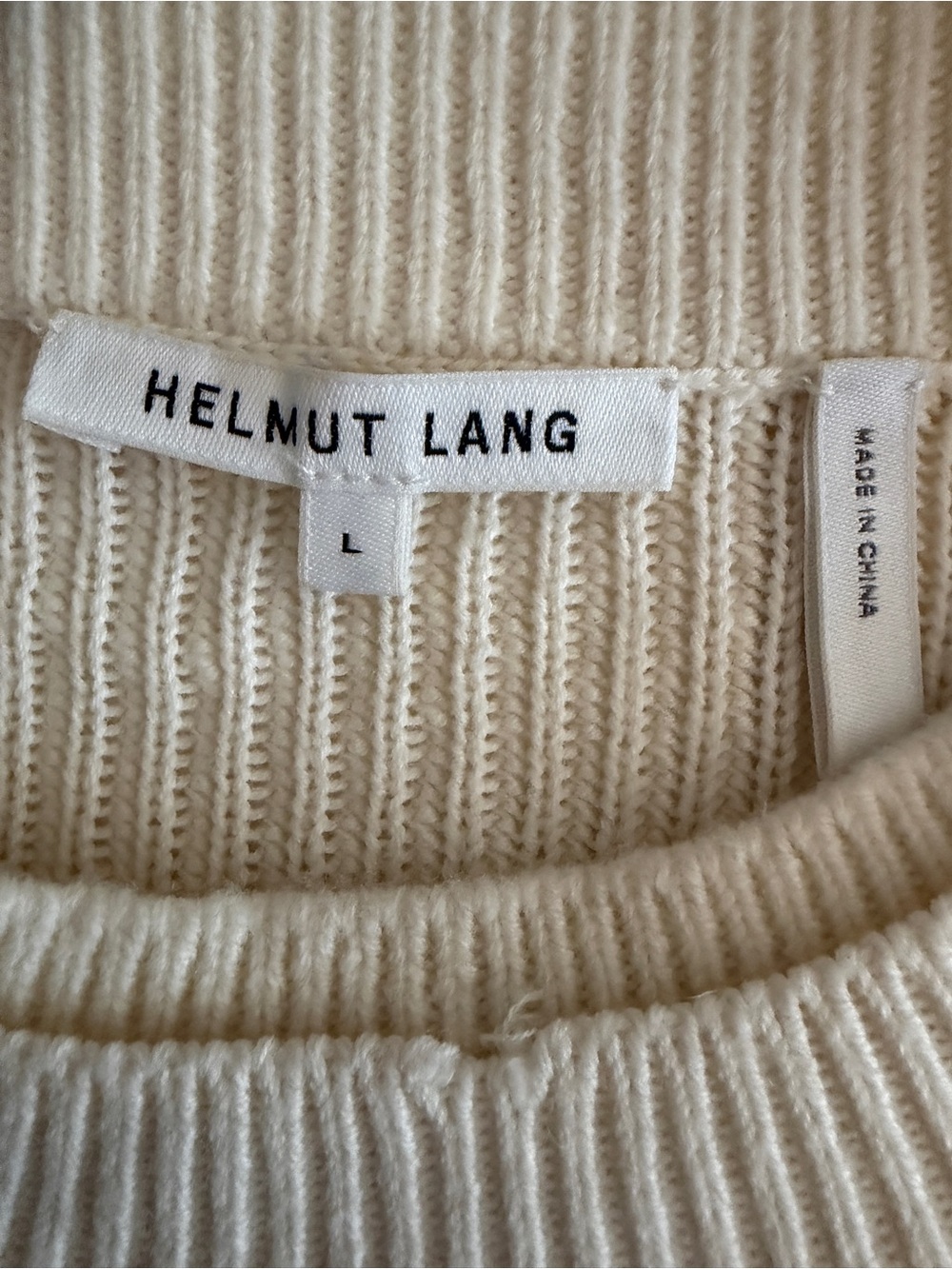 Helmut Lang Military Grunge Sweater L Ivory Patchwork Wool Cashmere Distressed - Picture 10 of 13
